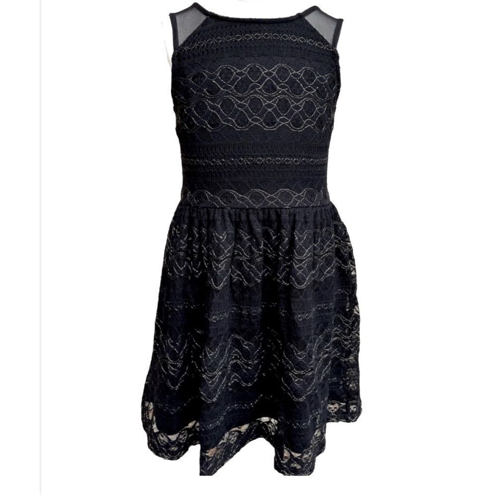 Ella Moss formal girls holiday dress black gold Lace A line-10